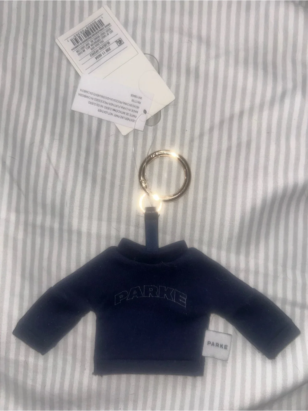 PARKe Navy Mini Sweater Keychain with Gold Ring